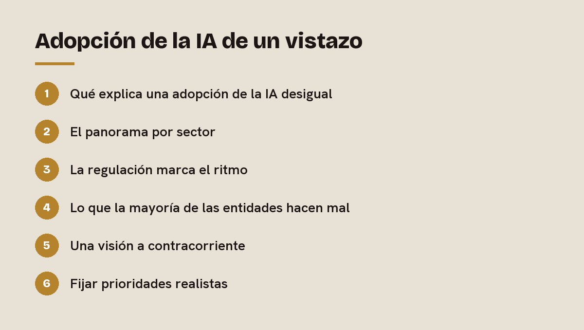 Adopción de la IA de un vistazo: esquema de las 6 secciones de esta respuesta