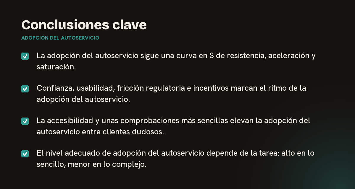 Conclusiones clave sobre adopción del autoservicio, resumidas en 4 puntos