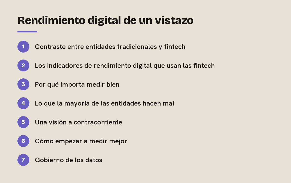 Rendimiento digital de un vistazo: esquema de las 7 secciones de esta respuesta