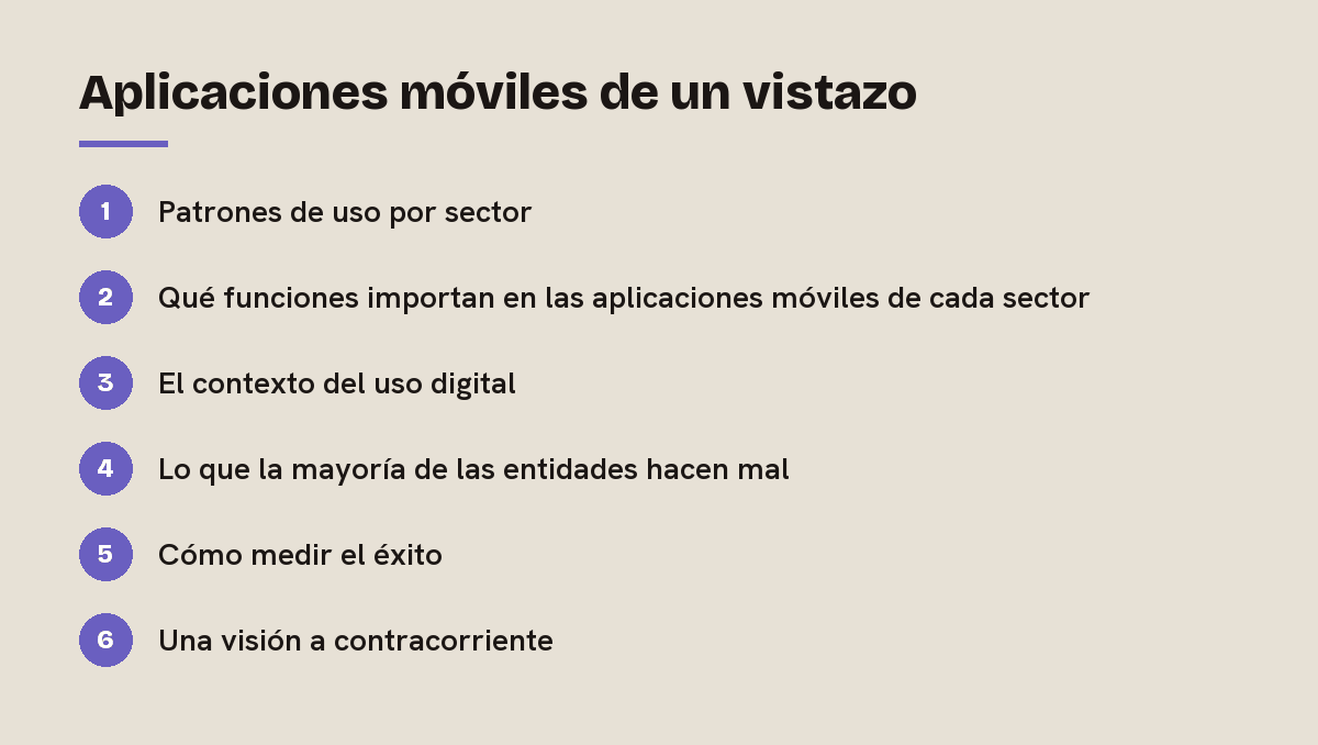Aplicaciones móviles de un vistazo: esquema de las 6 secciones de esta respuesta