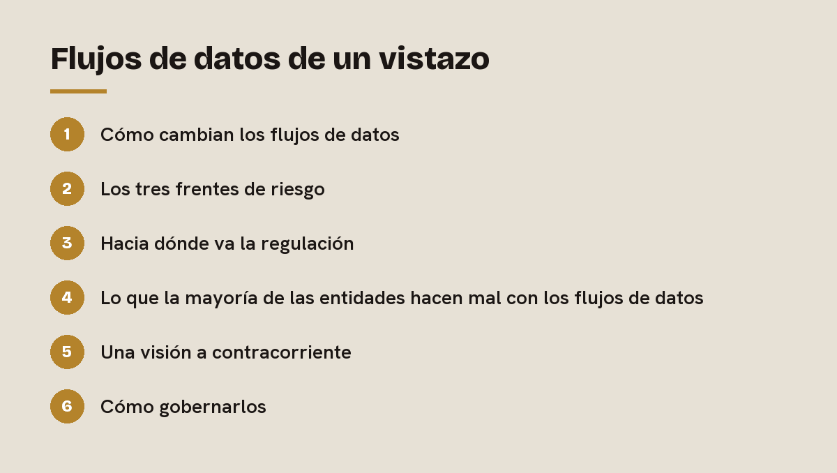 Flujos de datos de un vistazo: esquema de las 6 secciones de esta respuesta