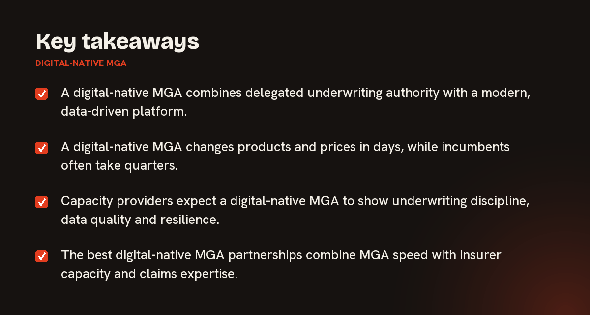 Key takeaways on digital-native MGA, summarised in 4 points