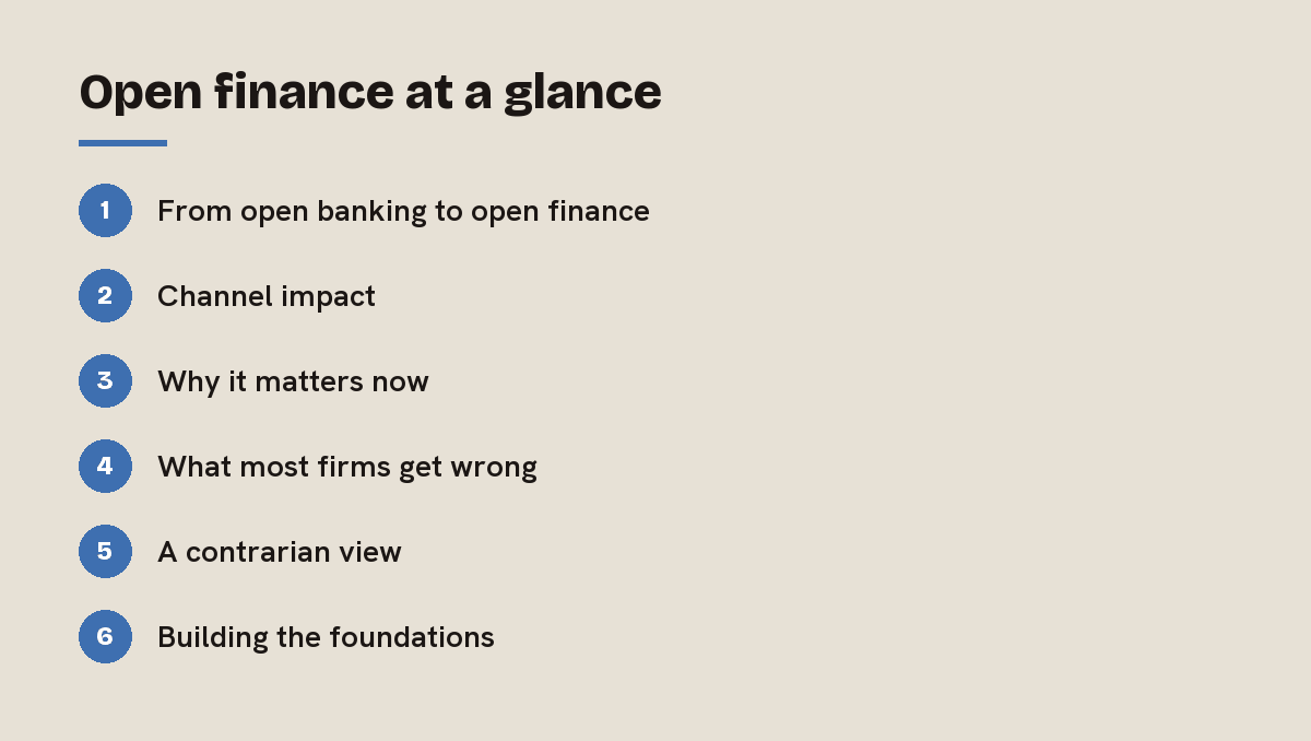 Open finance at a glance: outline of the 6 sections in this answer