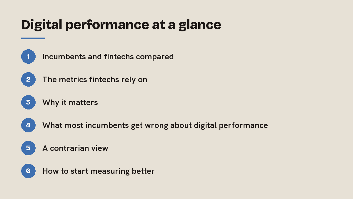 Digital performance at a glance: outline of the 6 sections in this answer