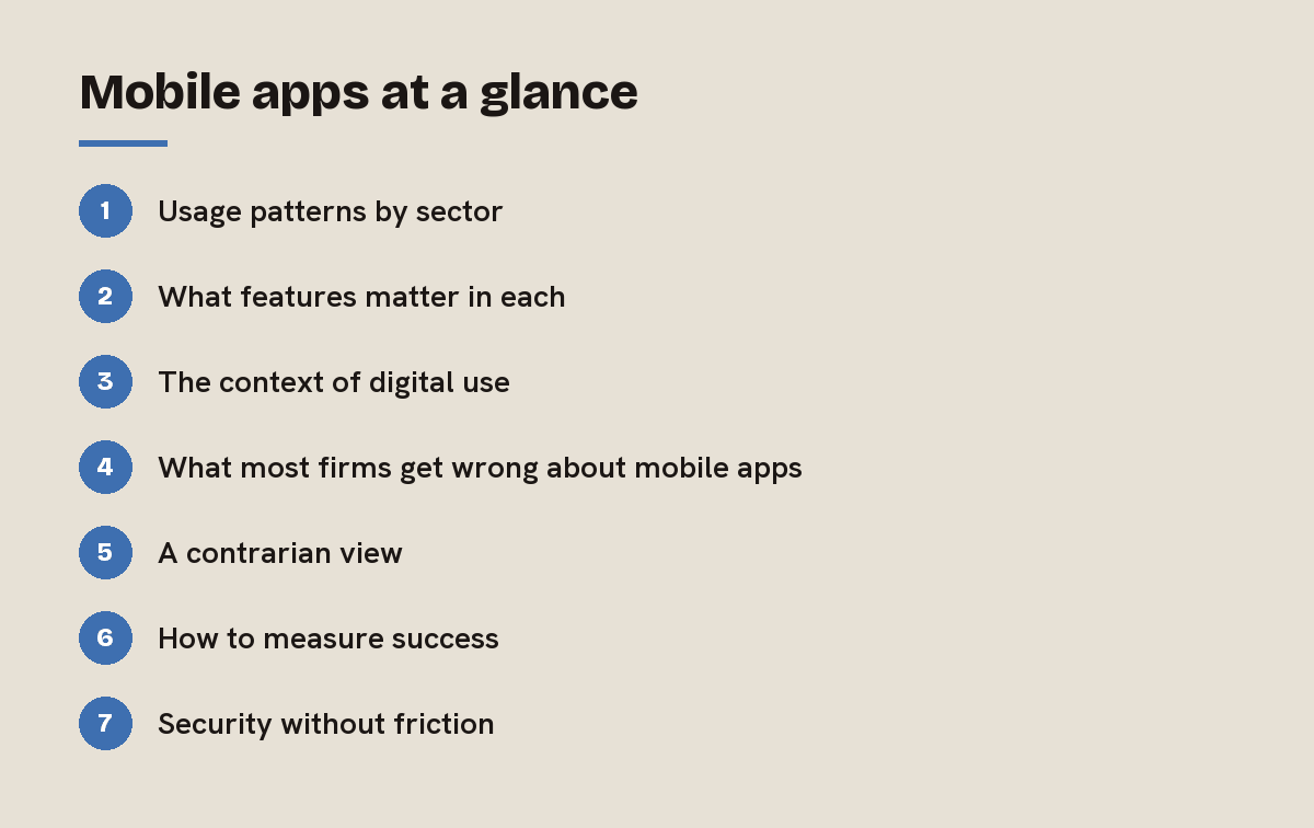 Mobile apps at a glance: outline of the 7 sections in this answer