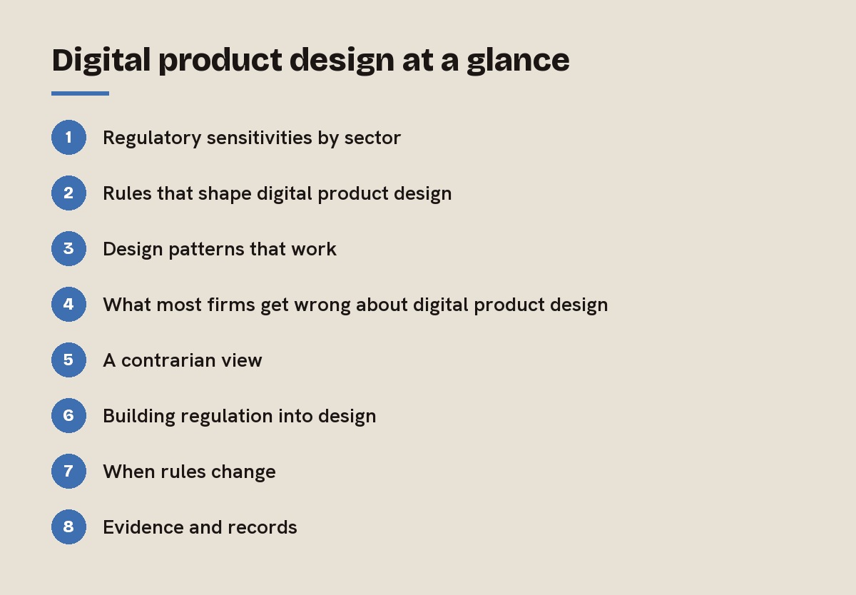 Digital product design at a glance: outline of the 8 sections in this answer