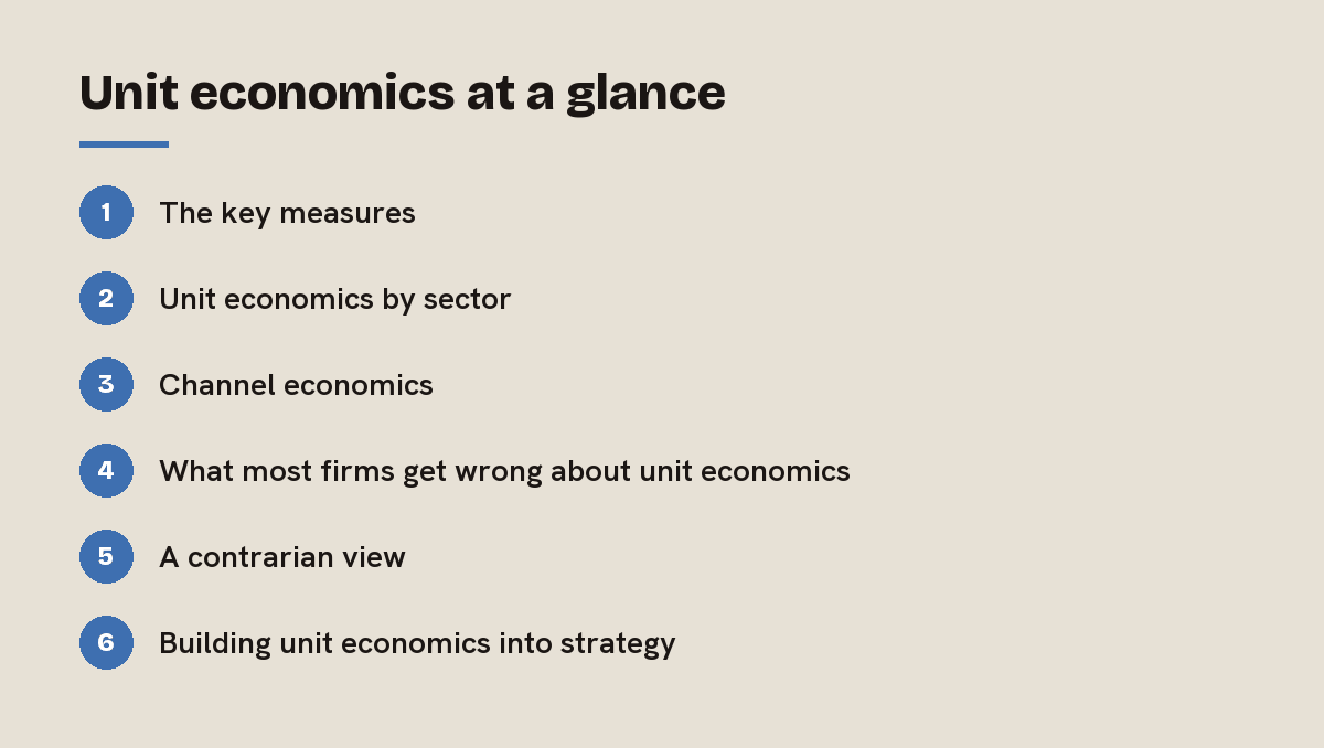 Unit economics at a glance: outline of the 6 sections in this answer