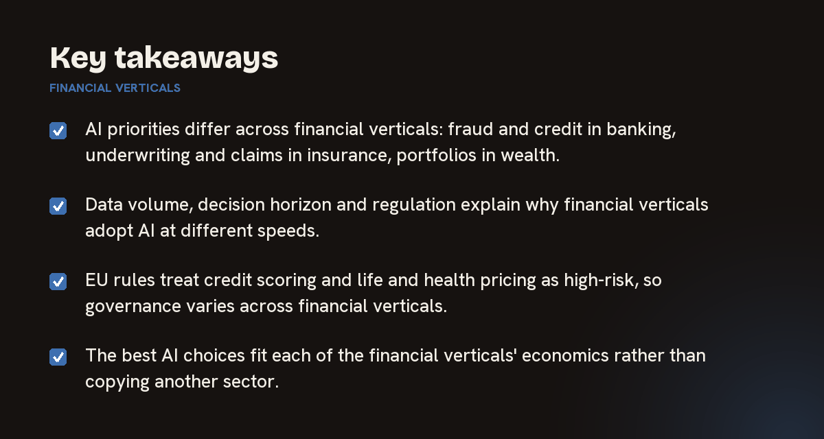 Key takeaways on financial verticals, summarised in 4 points