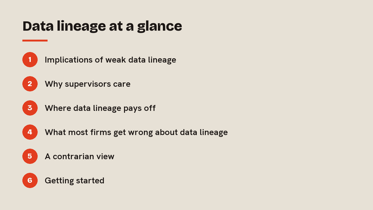 Data lineage at a glance: outline of the 6 sections in this answer