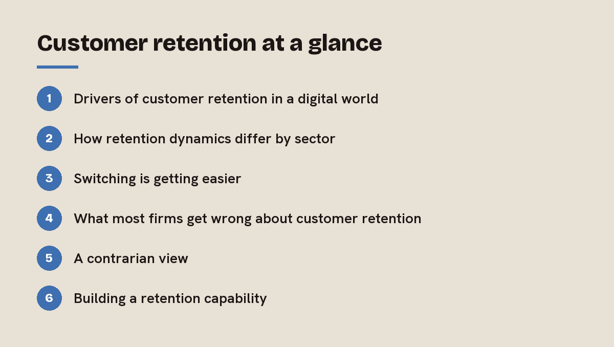 Customer retention at a glance: outline of the 6 sections in this answer