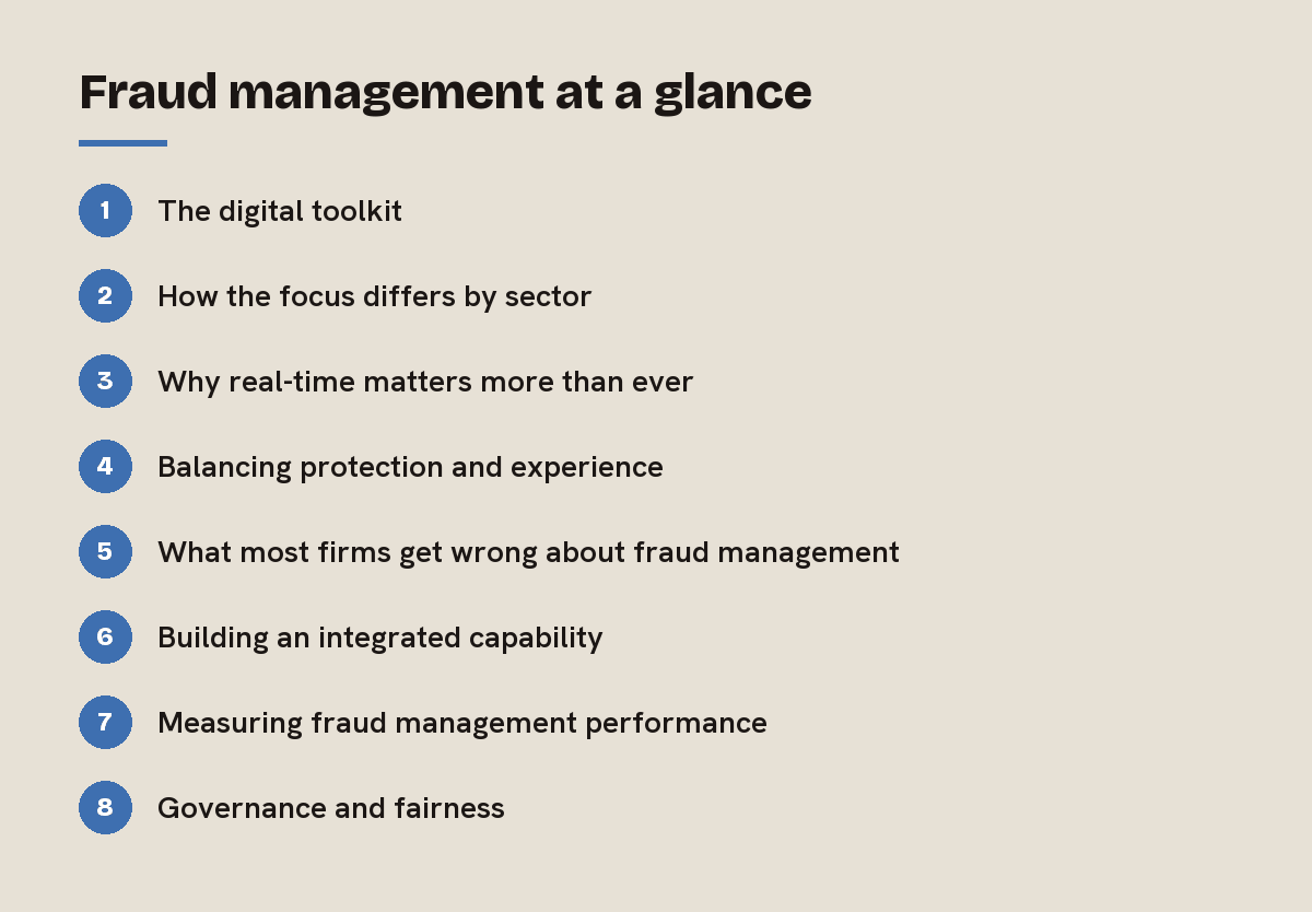 Fraud management at a glance: outline of the 8 sections in this answer