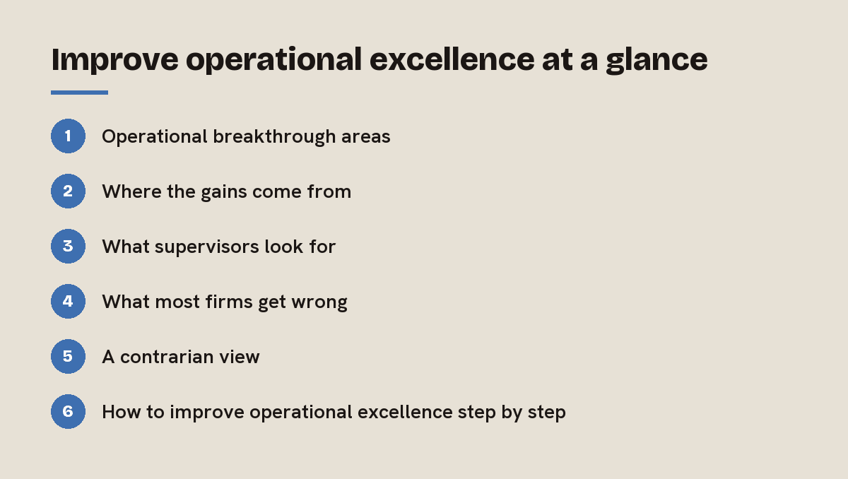 Improve operational excellence at a glance: outline of the 6 sections in this answer