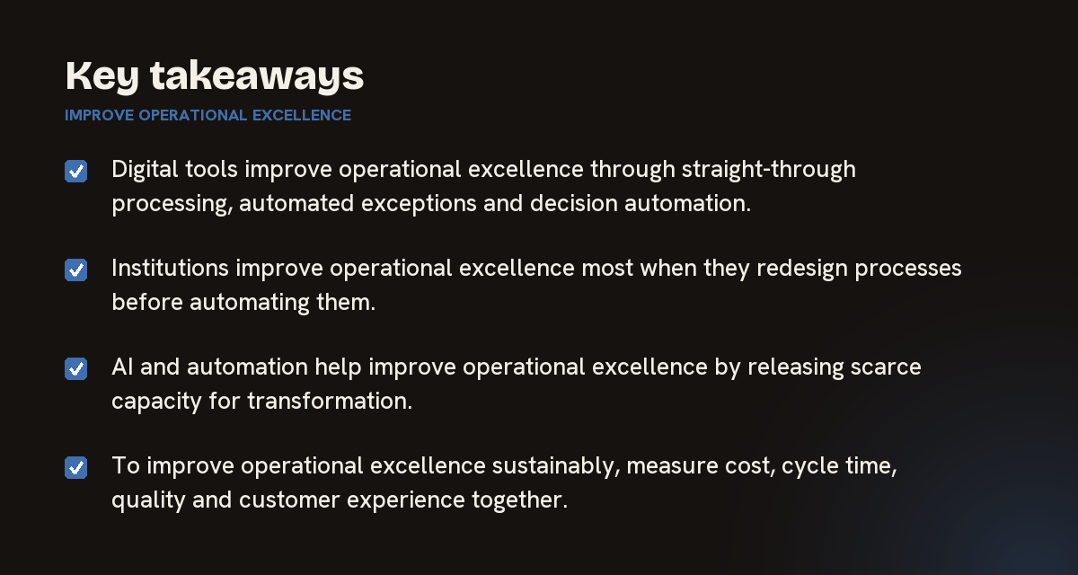 Key takeaways on improve operational excellence, summarised in 4 points