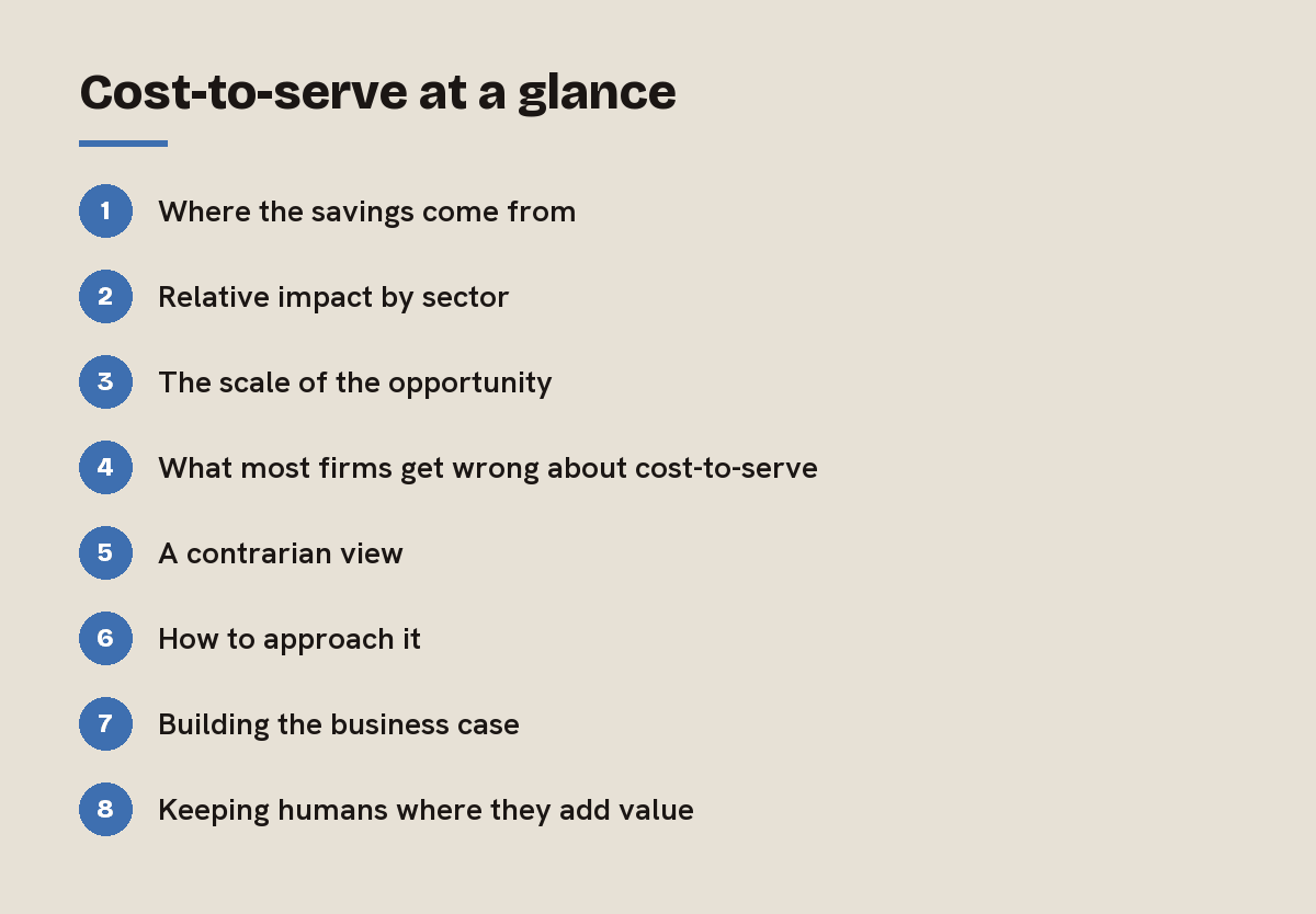 Cost-to-serve at a glance: outline of the 8 sections in this answer