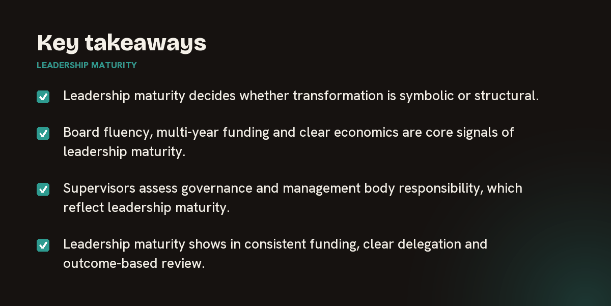 Key takeaways on leadership maturity, summarised in 4 points