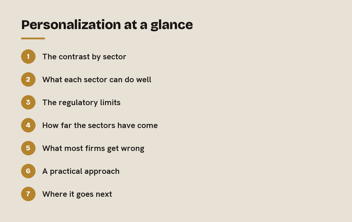 Personalization at a glance: outline of the 7 sections in this answer