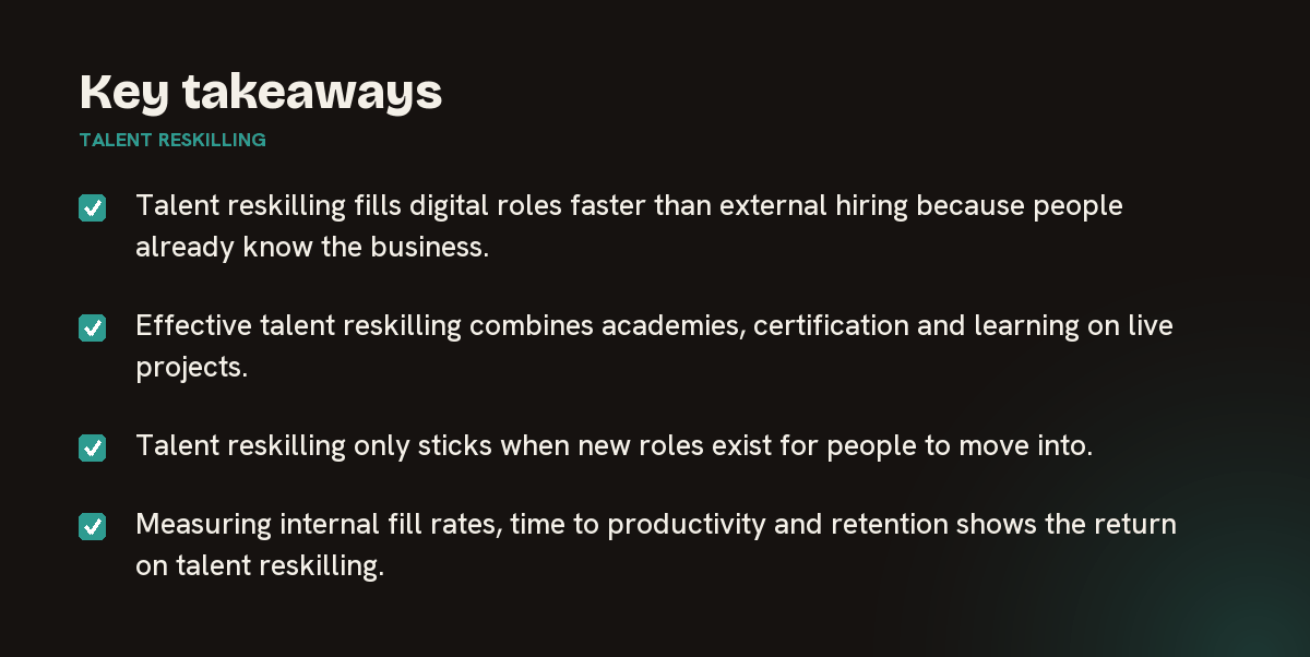 Key takeaways on talent reskilling, summarised in 4 points