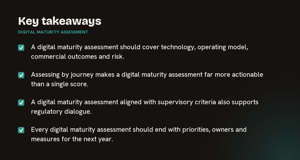 Key takeaways on digital maturity assessment, summarised in 4 points