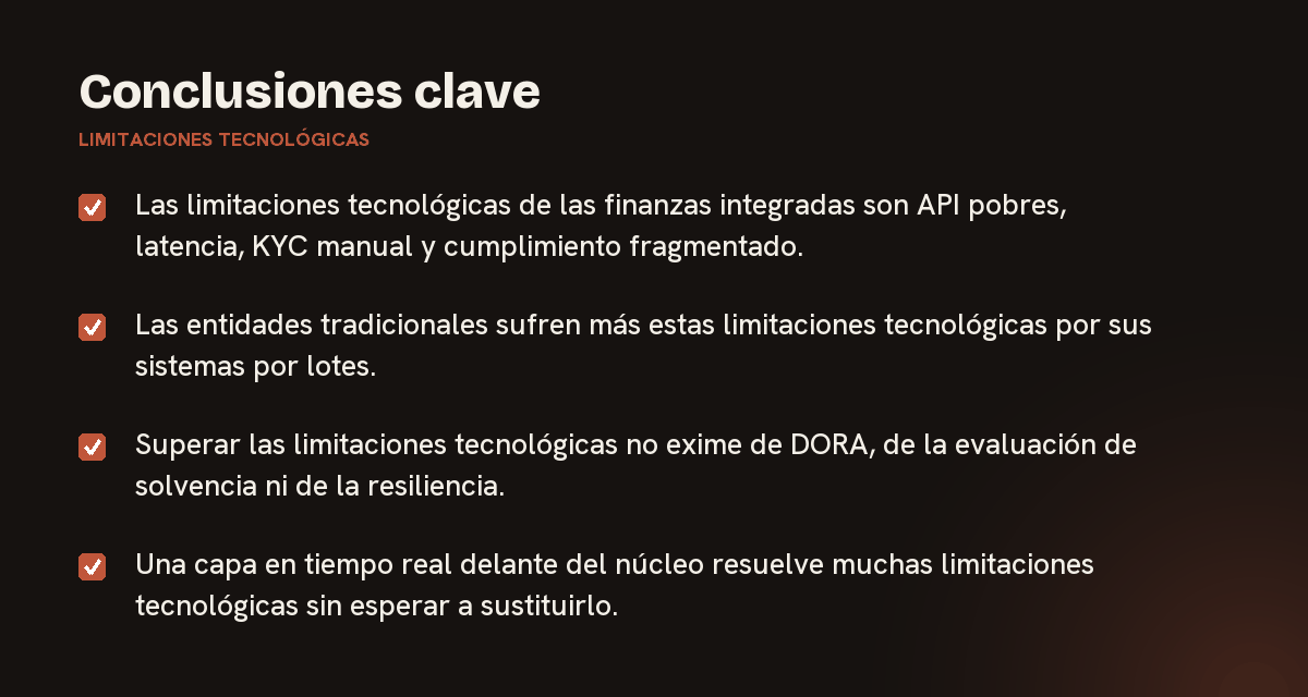 Conclusiones clave sobre limitaciones tecnológicas, resumidas en 4 puntos