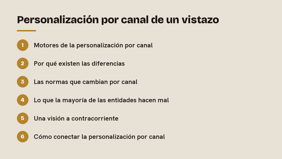 Personalización por canal de un vistazo: esquema de las 6 secciones de esta respuesta