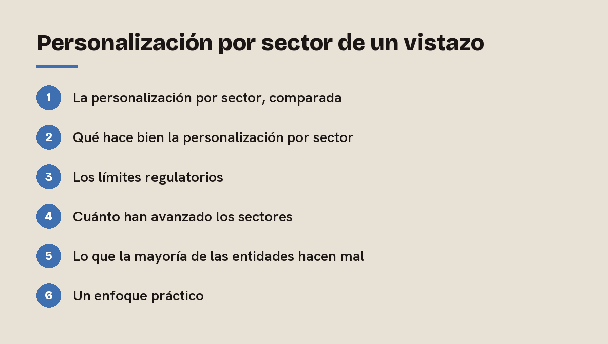 Personalización por sector de un vistazo: esquema de las 6 secciones de esta respuesta