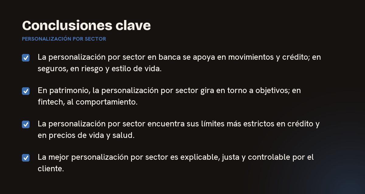 Conclusiones clave sobre personalización por sector, resumidas en 4 puntos