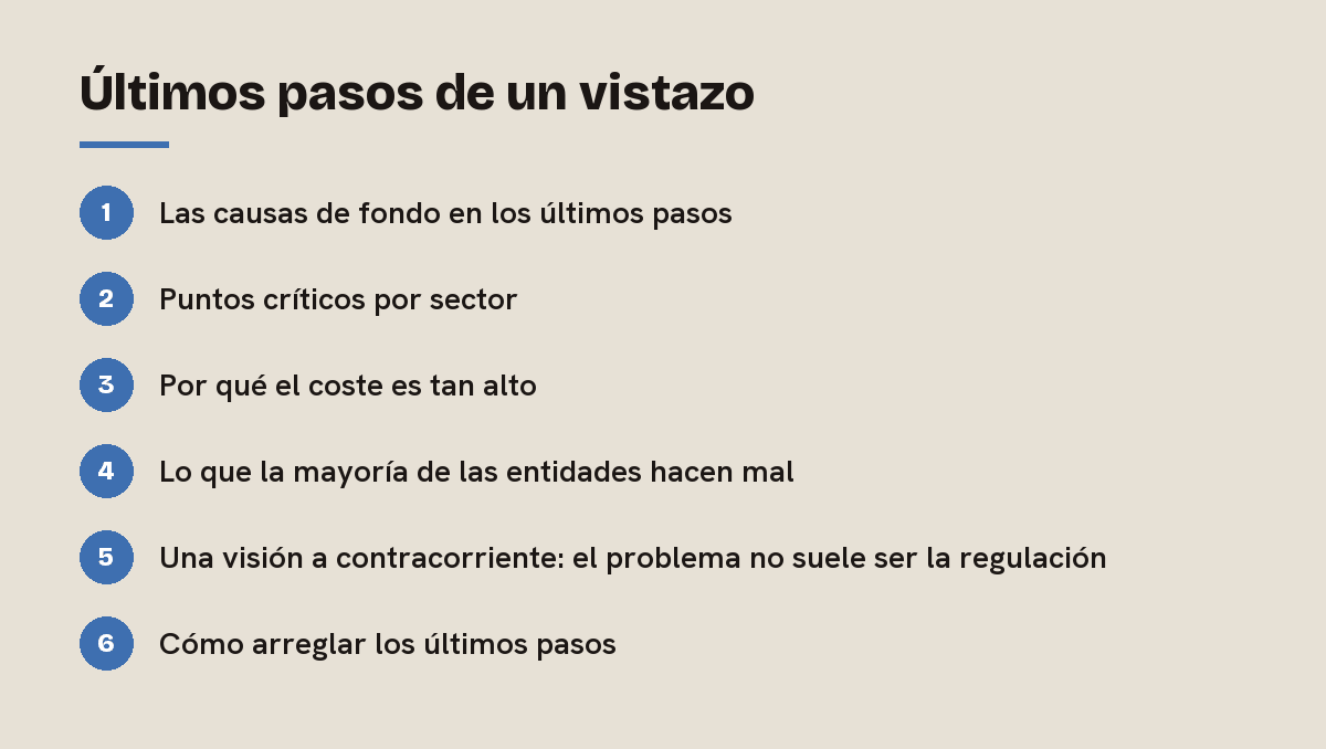 Últimos pasos de un vistazo: esquema de las 6 secciones de esta respuesta