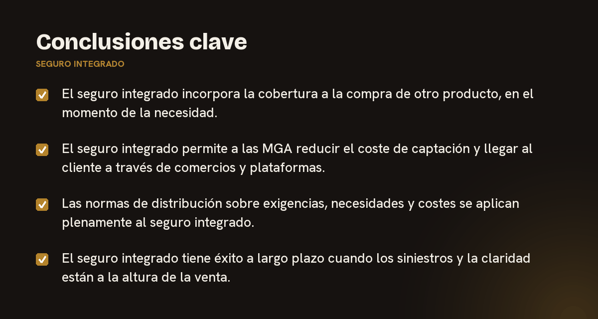 Conclusiones clave sobre seguro integrado, resumidas en 4 puntos