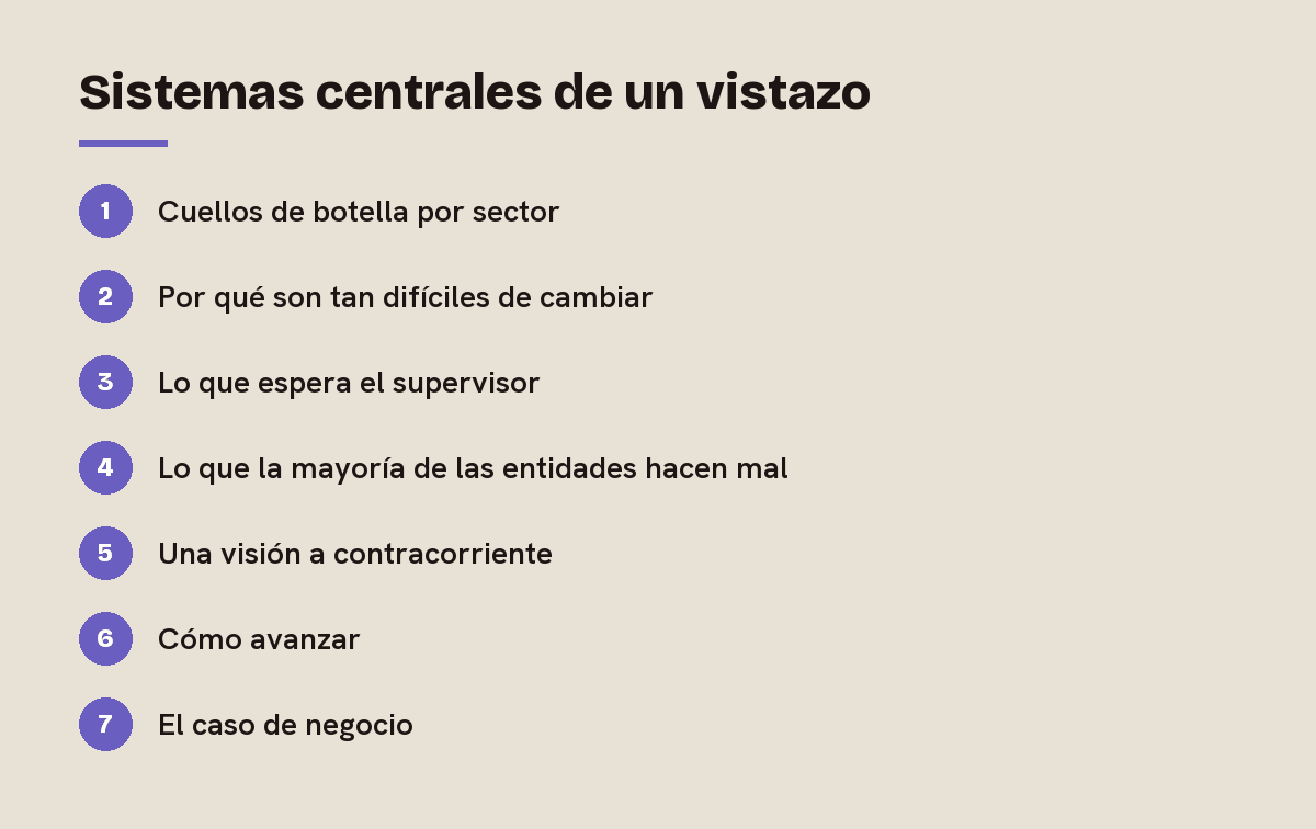 Sistemas centrales de un vistazo: esquema de las 7 secciones de esta respuesta