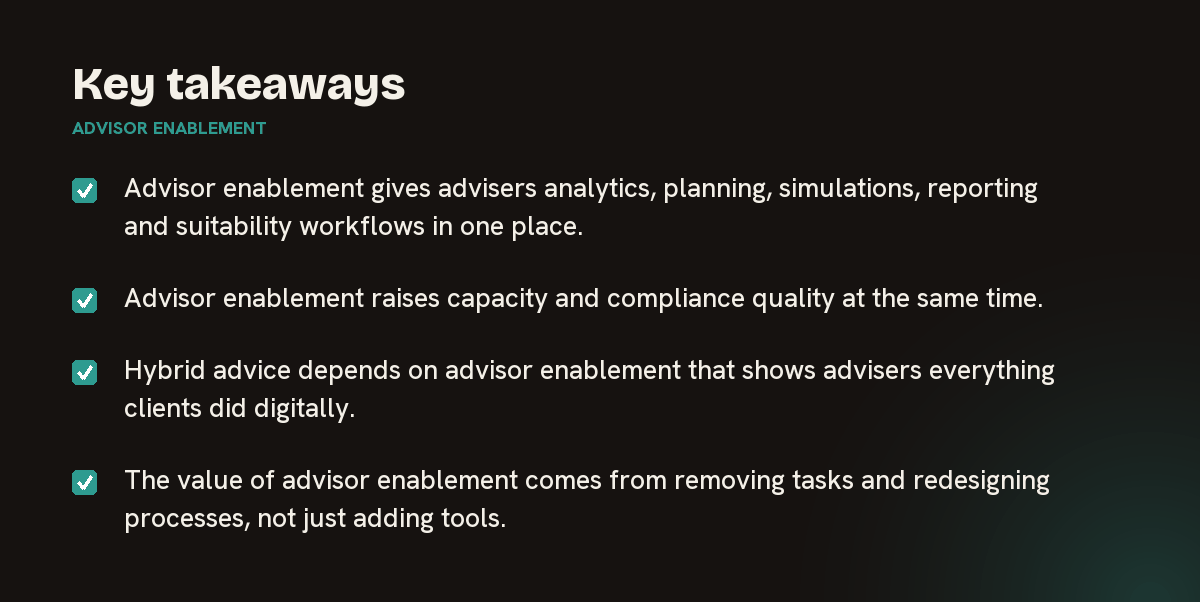Key takeaways on advisor enablement, summarised in 4 points