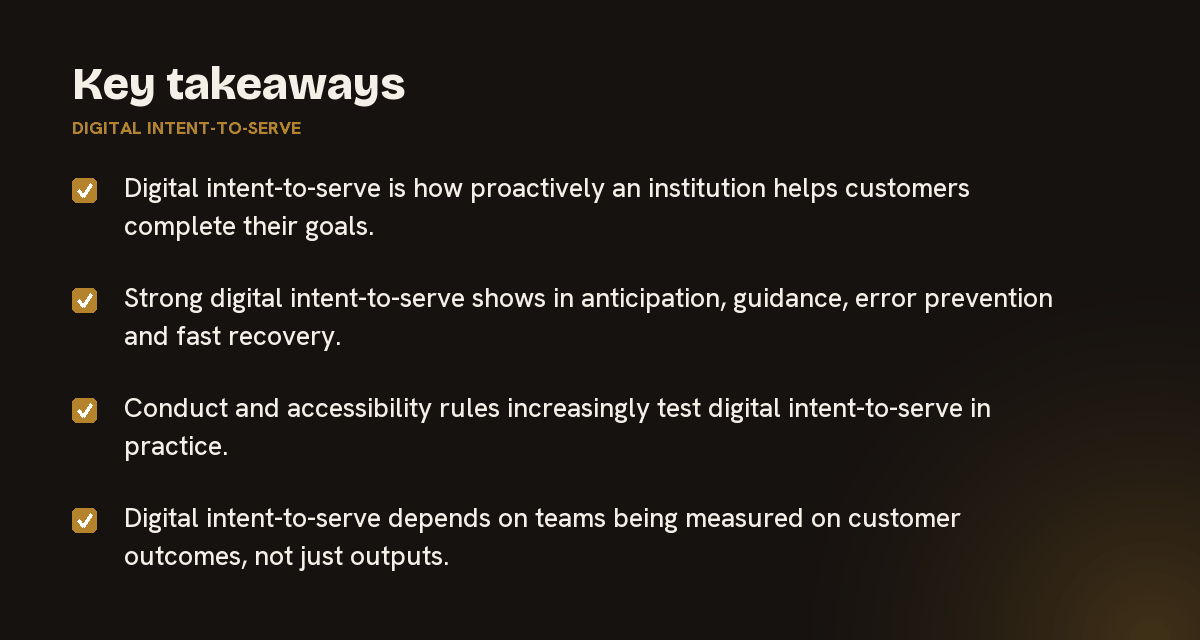 Key takeaways on digital intent-to-serve, summarised in 4 points