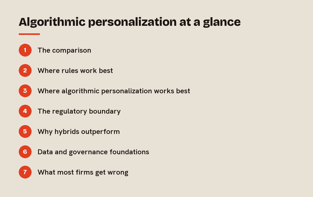 Algorithmic personalization at a glance: outline of the 7 sections in this answer