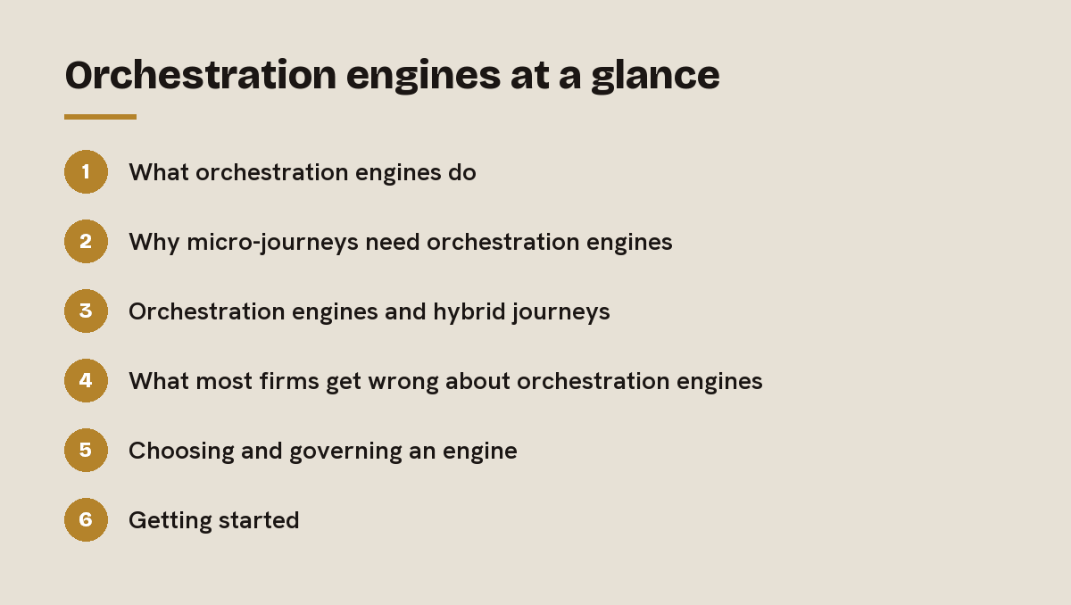 Orchestration engines at a glance: outline of the 6 sections in this answer