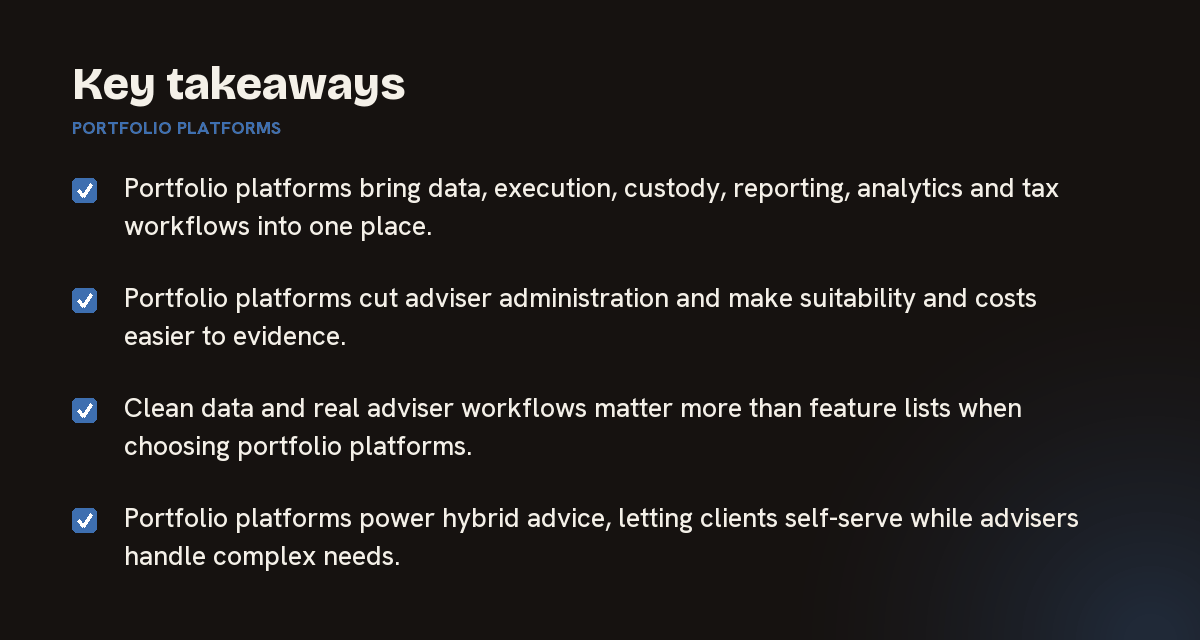 Key takeaways on portfolio platforms, summarised in 4 points