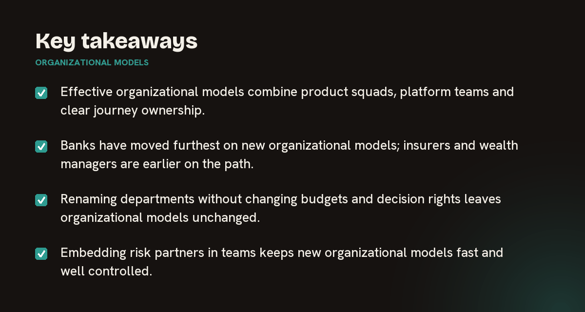 Key takeaways on organizational models, summarised in 4 points