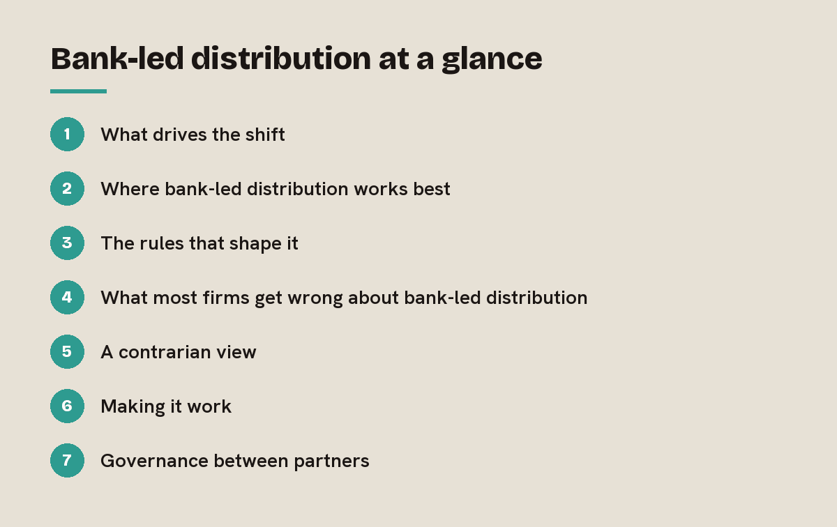 Bank-led distribution at a glance: outline of the 7 sections in this answer
