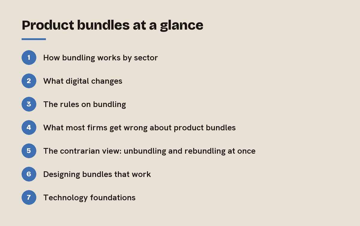 Product bundles at a glance: outline of the 7 sections in this answer