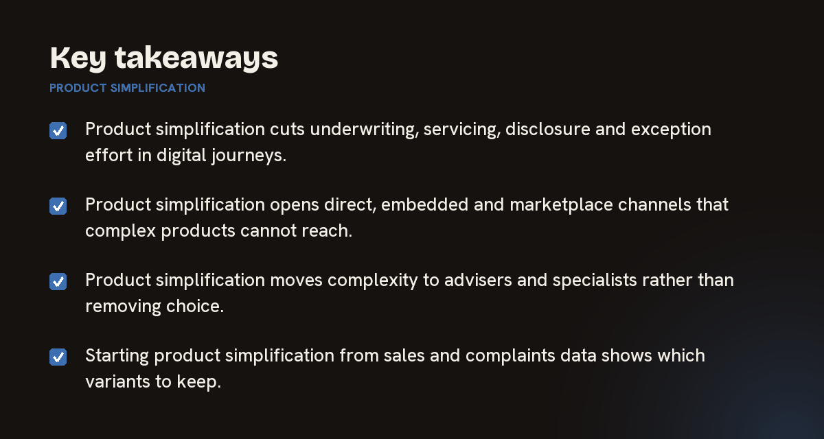 Key takeaways on product simplification, summarised in 4 points