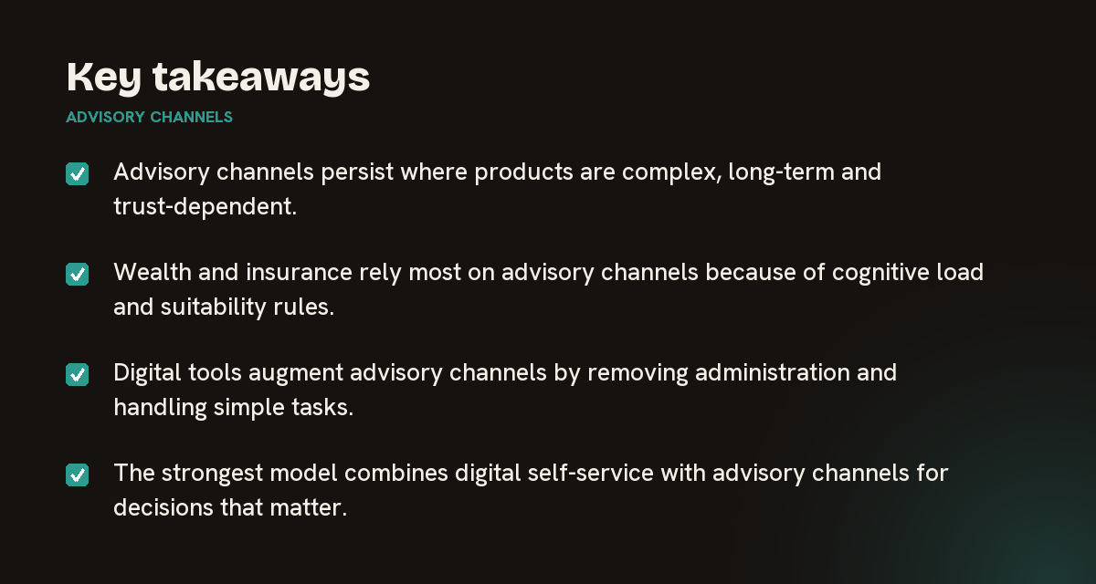 Key takeaways on advisory channels, summarised in 4 points