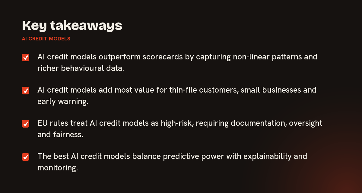 Key takeaways on AI credit models, summarised in 4 points