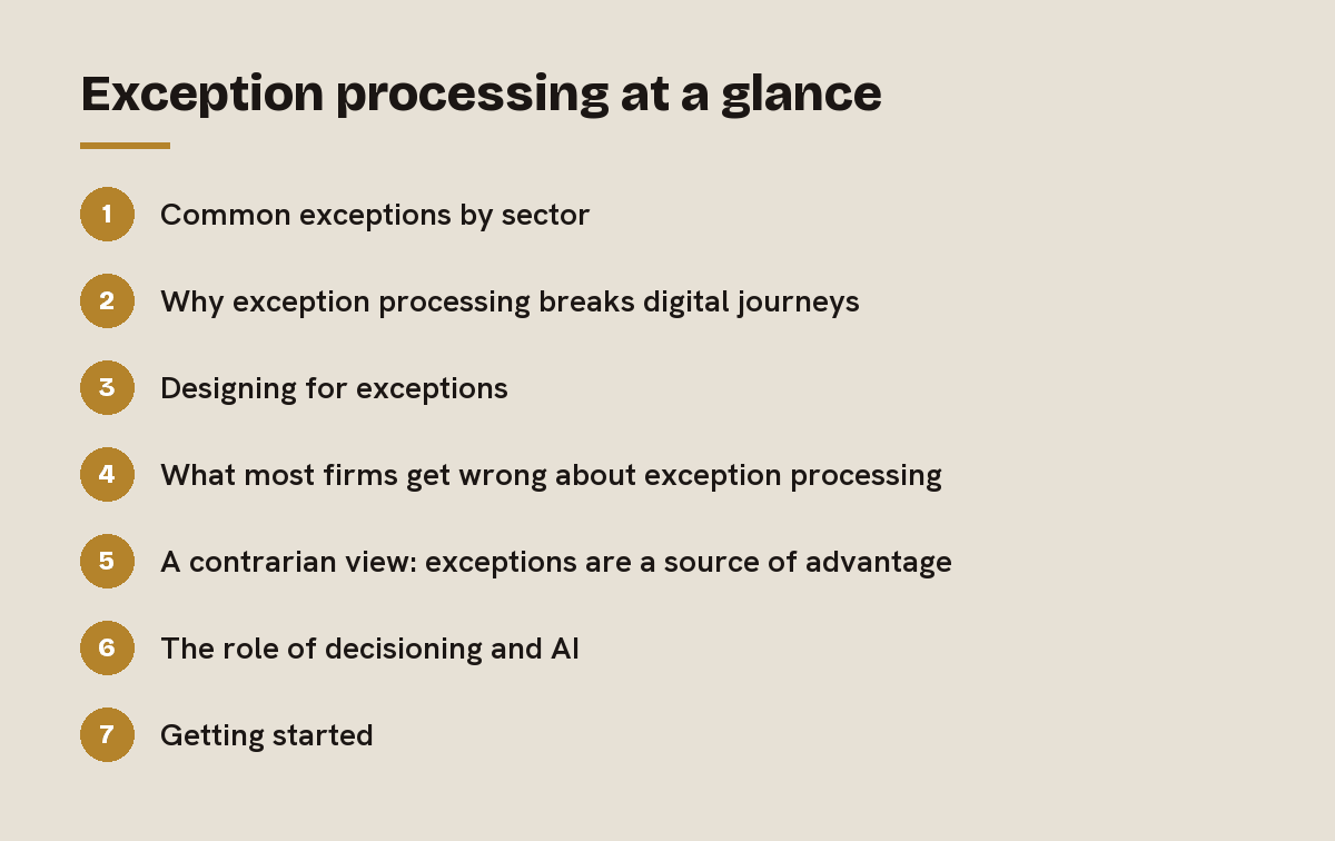 Exception processing at a glance: outline of the 7 sections in this answer