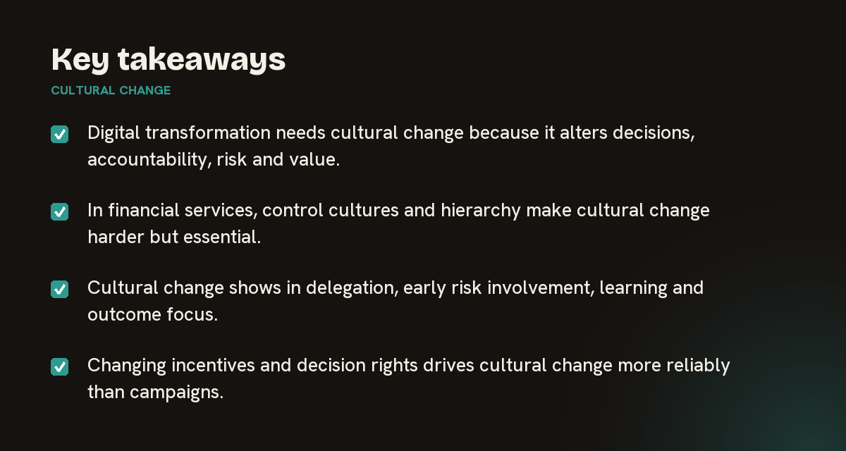 Key takeaways on cultural change, summarised in 4 points