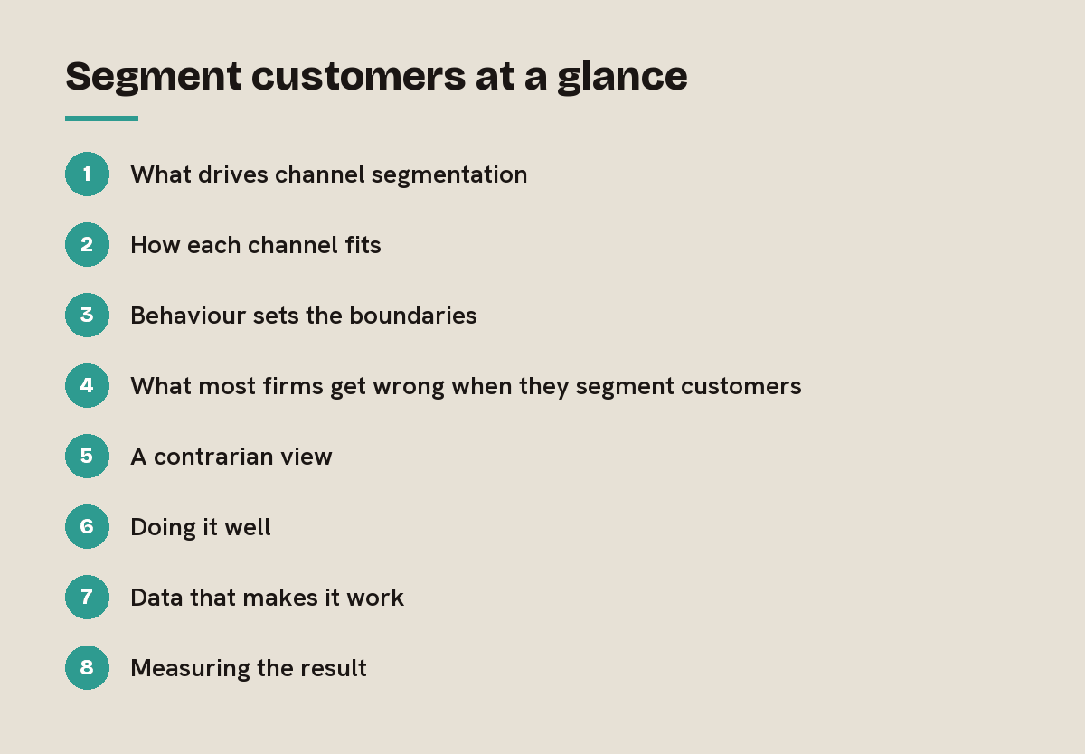 Segment customers at a glance: outline of the 8 sections in this answer