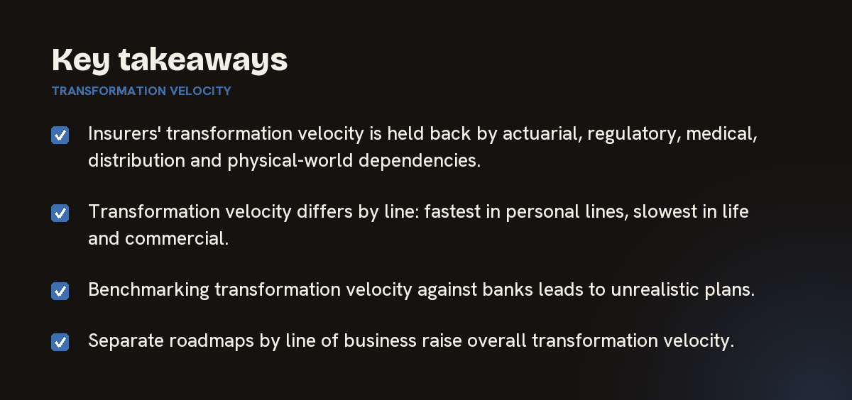Key takeaways on transformation velocity, summarised in 4 points