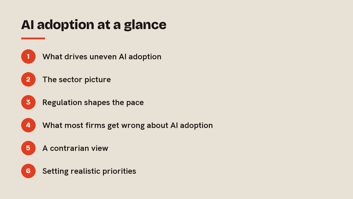 AI adoption at a glance: outline of the 6 sections in this answer