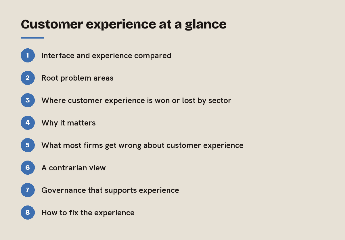 Customer experience at a glance: outline of the 8 sections in this answer