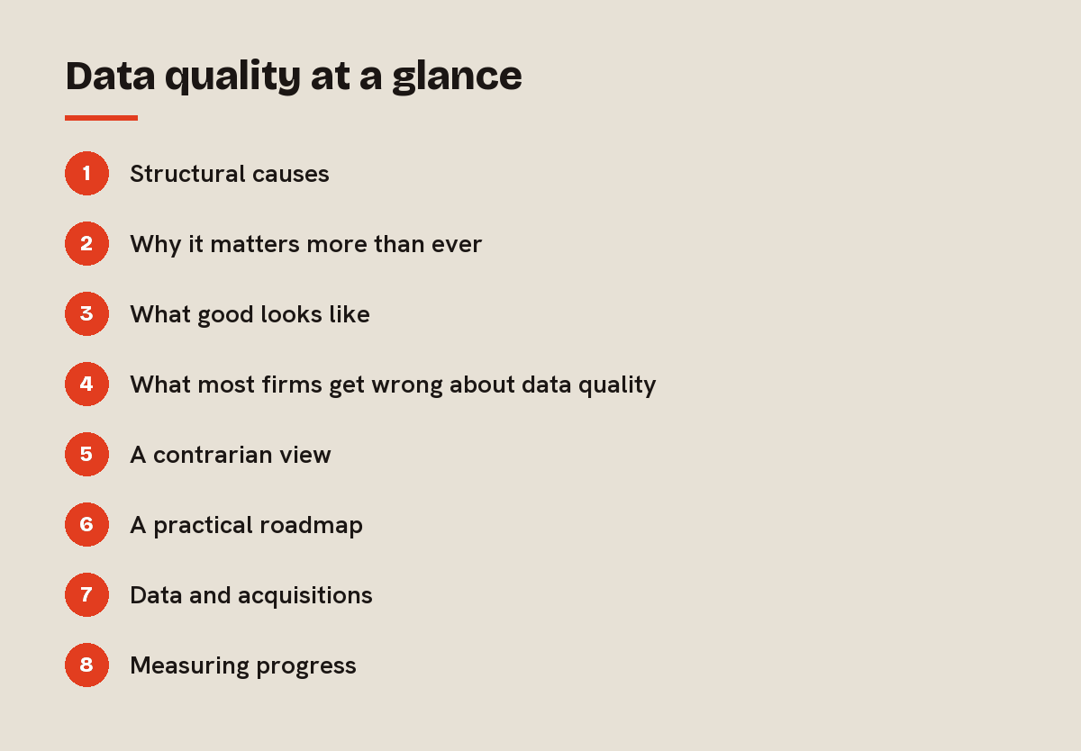 Data quality at a glance: outline of the 8 sections in this answer