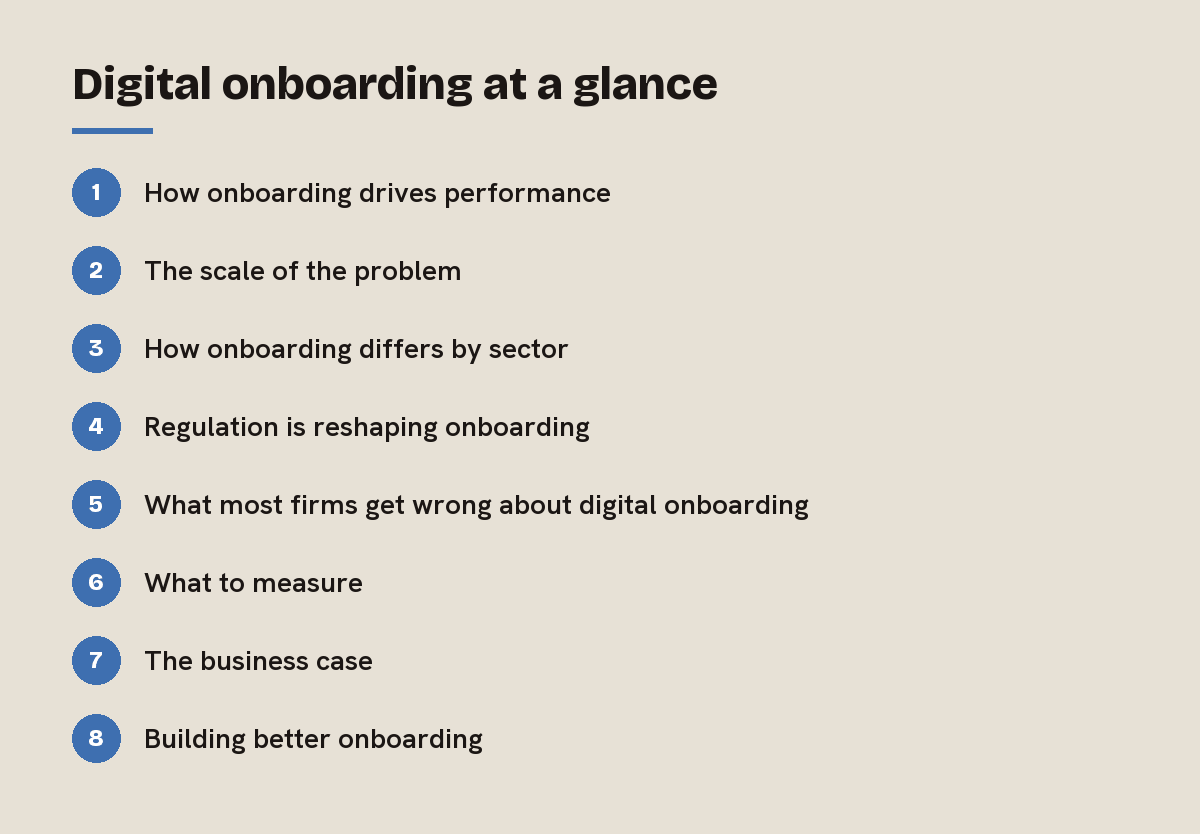 Digital onboarding at a glance: outline of the 8 sections in this answer