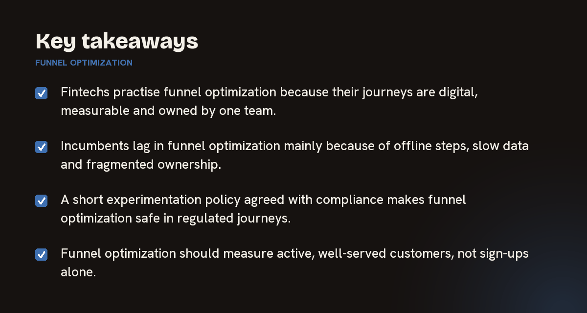 Key takeaways on funnel optimization, summarised in 4 points